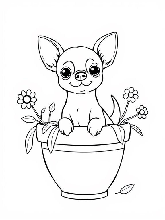 chihuahua in flower pot