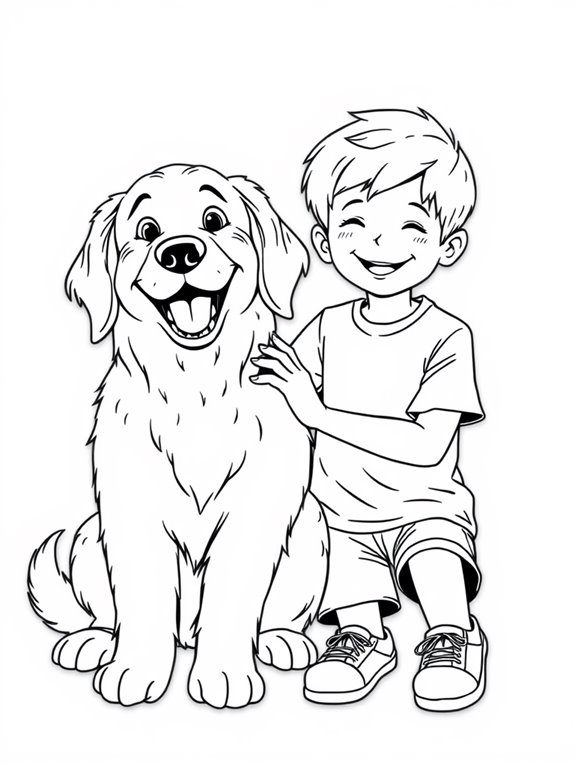 child with golden retriever