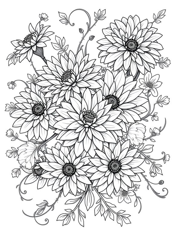 chrysanthemums coloring page design