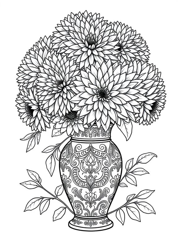 chrysanthemums vase coloring page