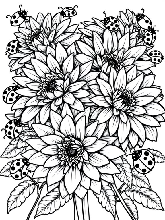 chrysanthemums with ladybugs illustration