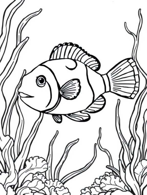 clownfish swimming coloring page