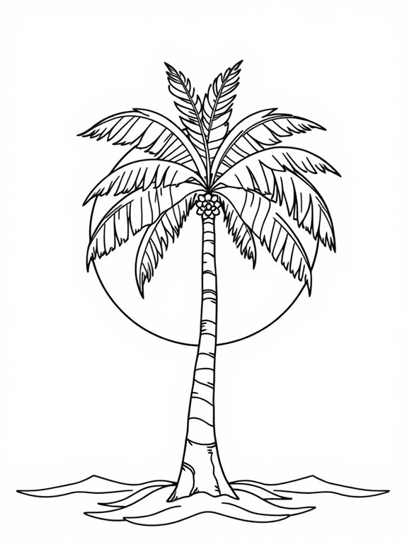 coconut tree sunset coloring