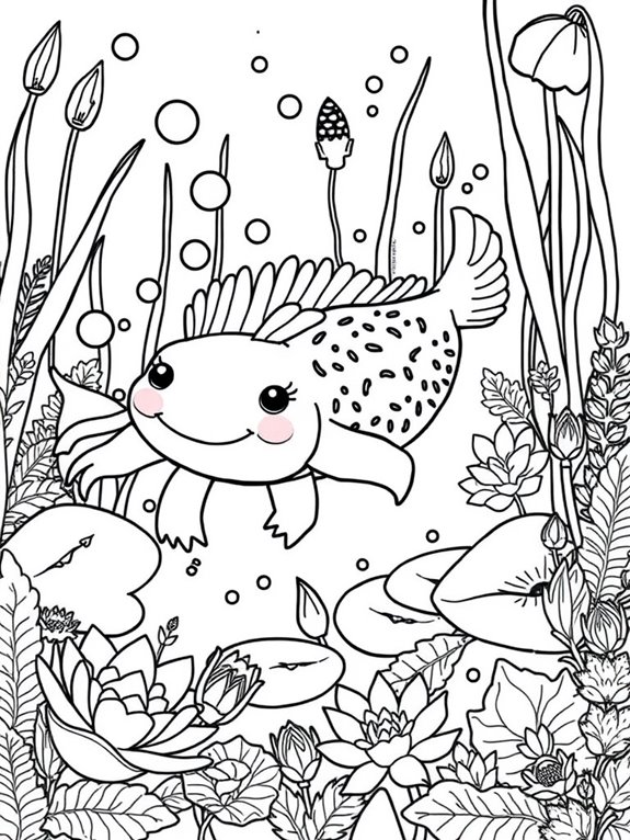 colorful axolotl garden scene