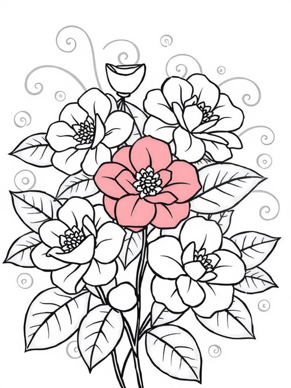 colorful camellias coloring page