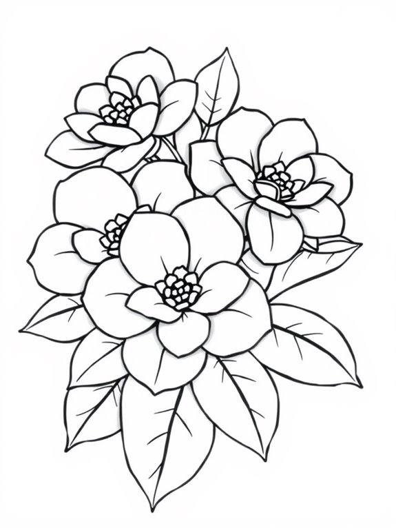 colorful camellias coloring page