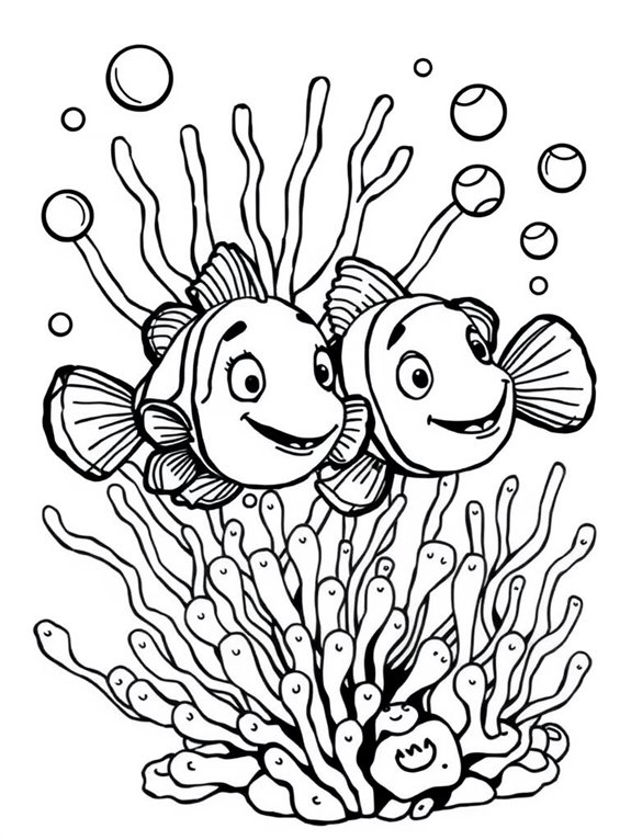 colorful clownfish friendship scene