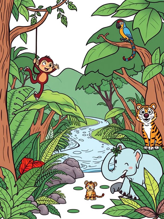 colorful jungle animal scene