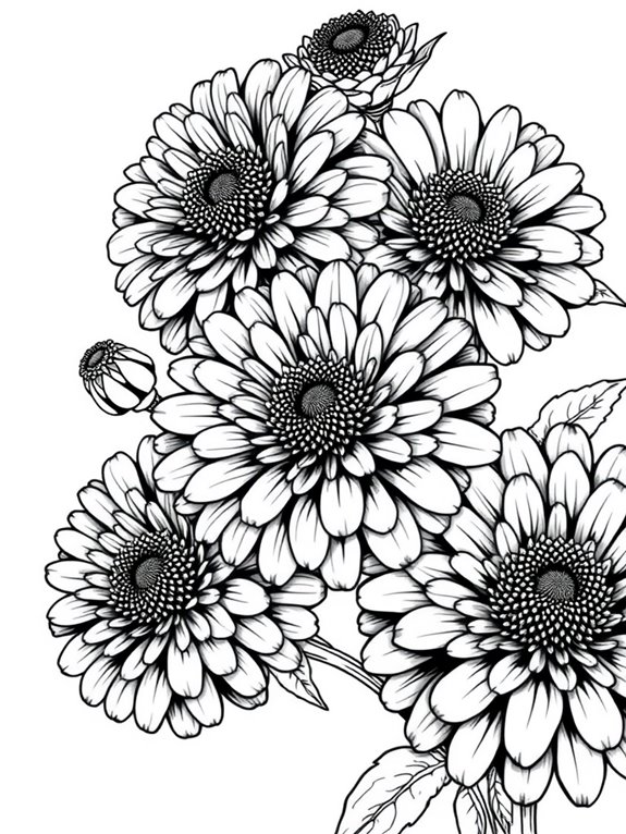 colorful zinnias coloring page