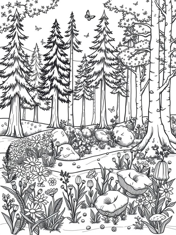 coloring page forest scene