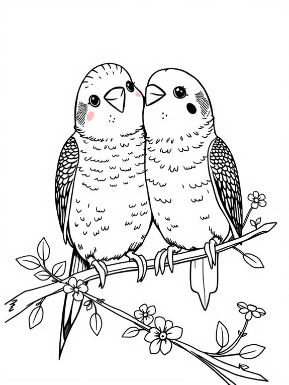 coloring page of budgerigars