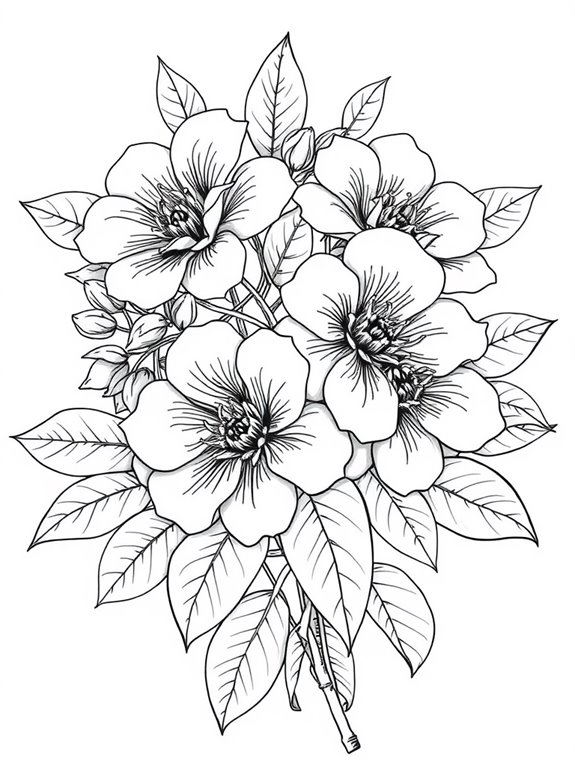 coloring page of camellias