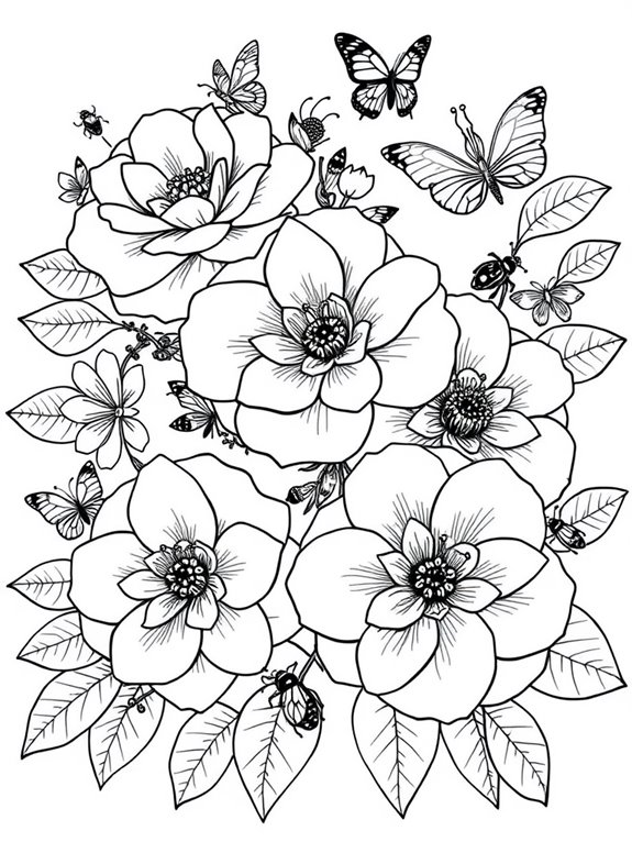 coloring page of camellias