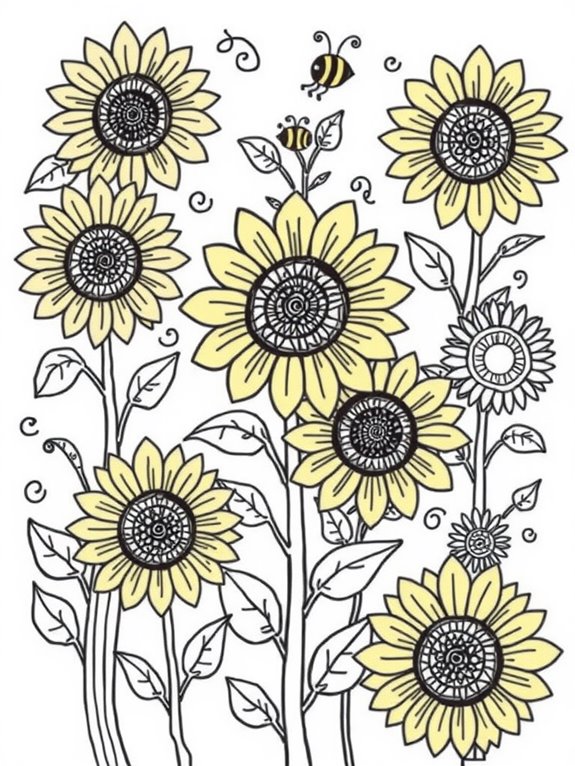 coloring page of sunflowers