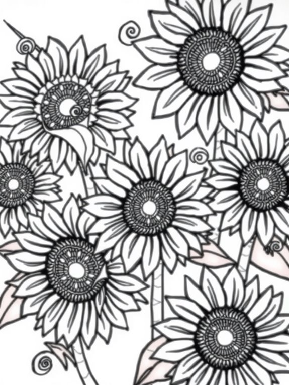 coloring page of sunflowers