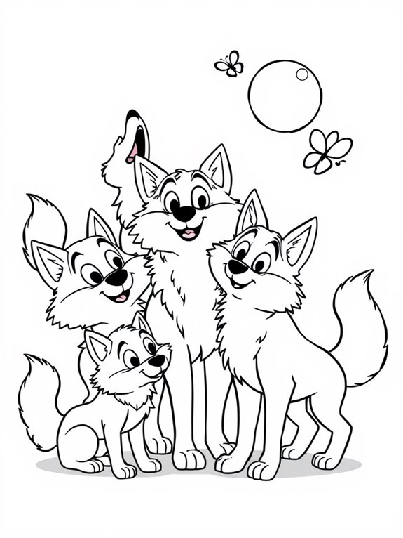 coloring page of wolves