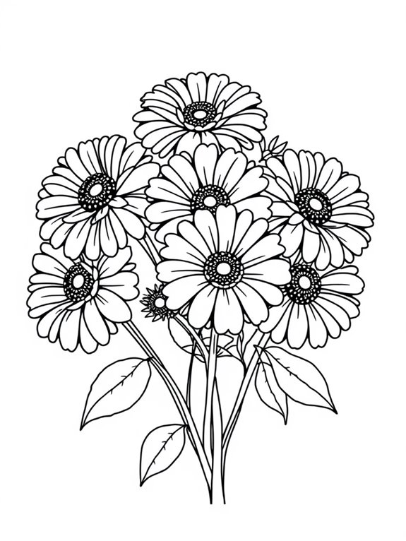 coloring page of zinnias