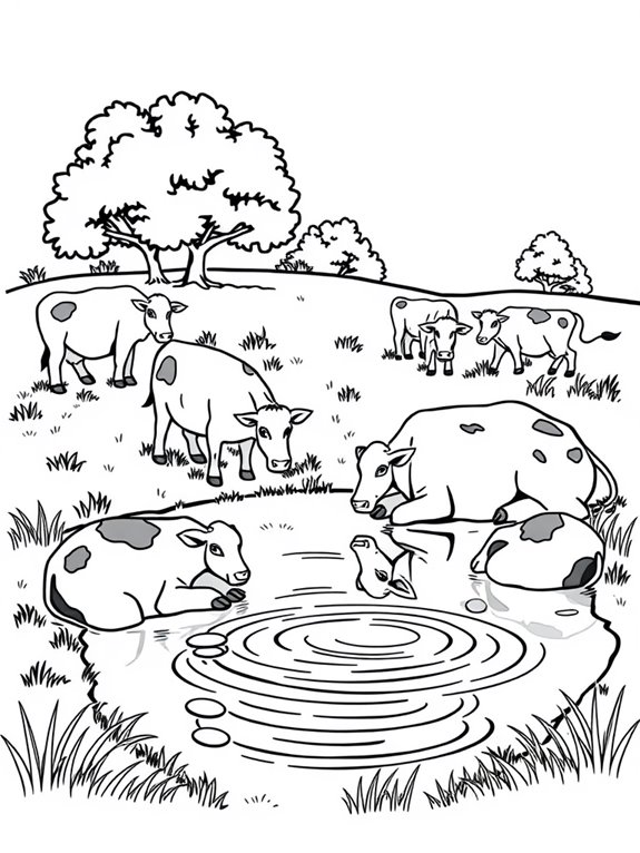 cows by tranquil pond