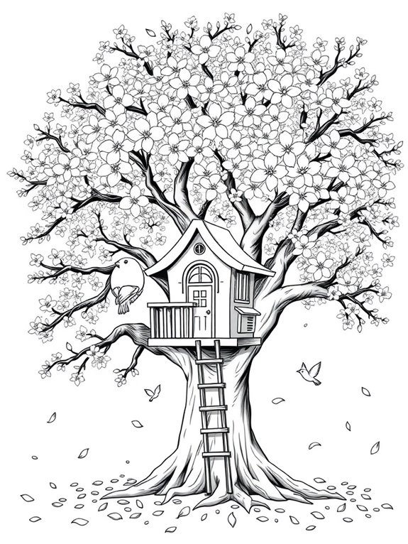 cozy treehouse in cherry tree