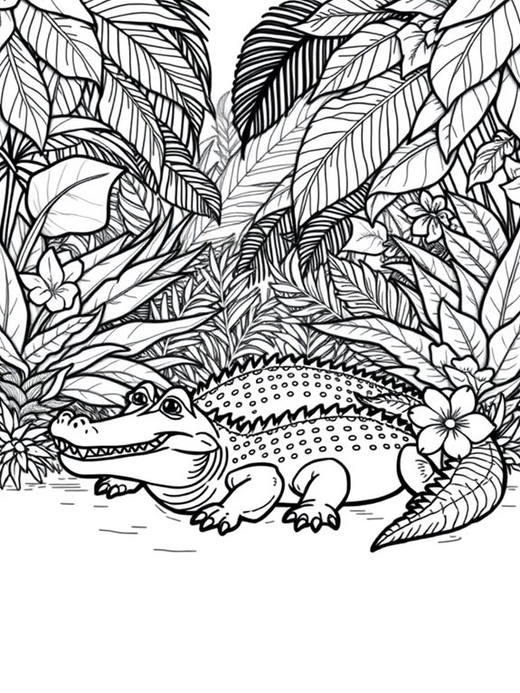 crocodiles among tropical plants