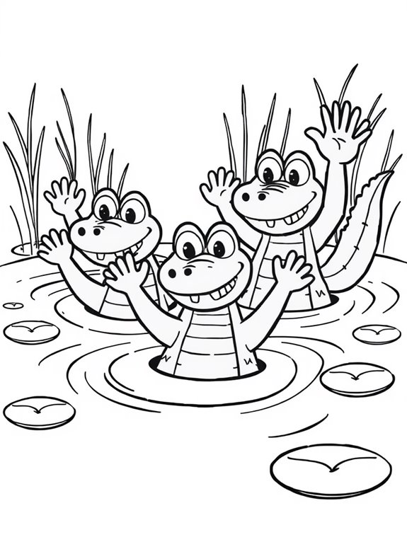 crocodiles waving from water