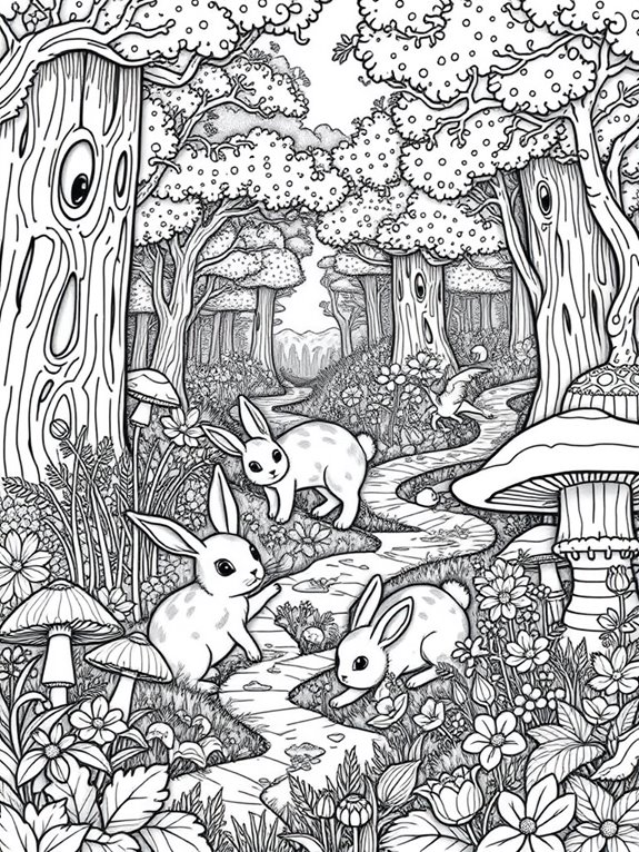 curious rabbits in forest