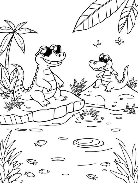 cute cartoon crocodiles coloring page