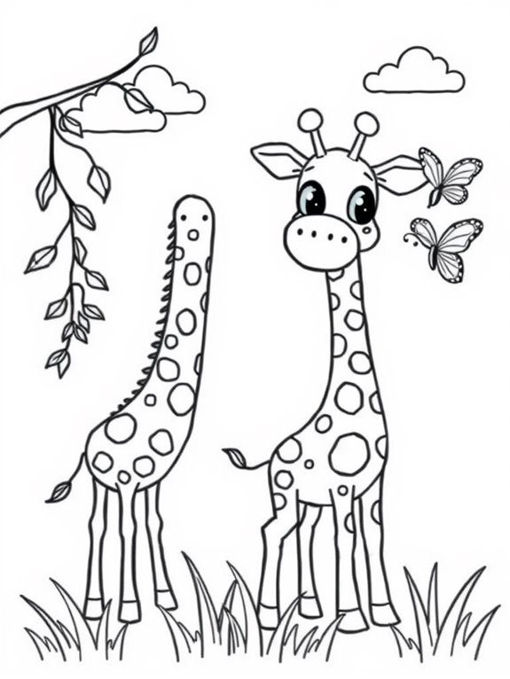 cute cartoon giraffes coloring page