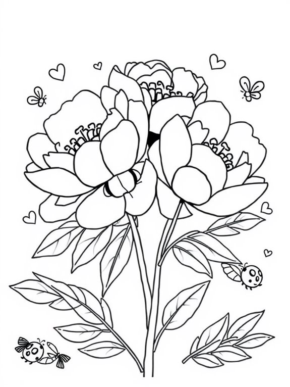 cute cartoon peonies coloring