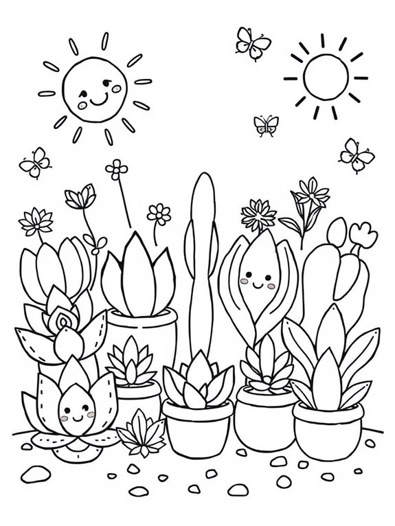 cute succulent coloring page