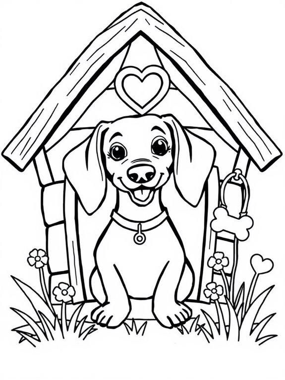 dachshund inside doghouse coloring page