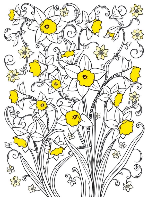 daffodil themed coloring page