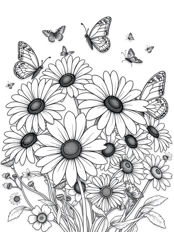 daisies and butterflies coloring page