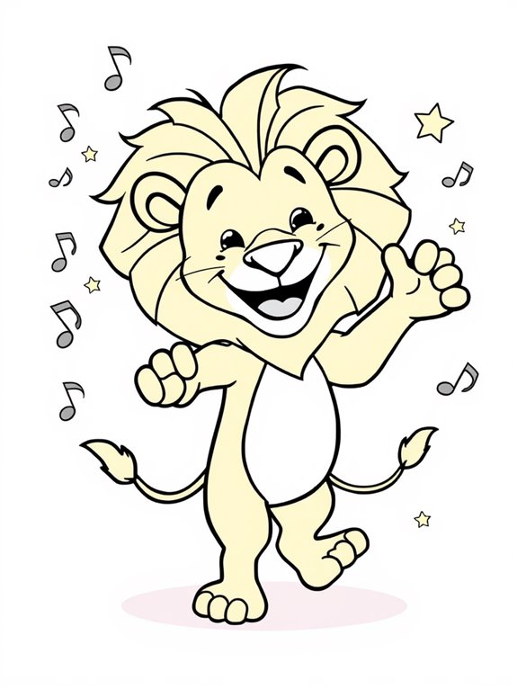 dancing happy lion coloring