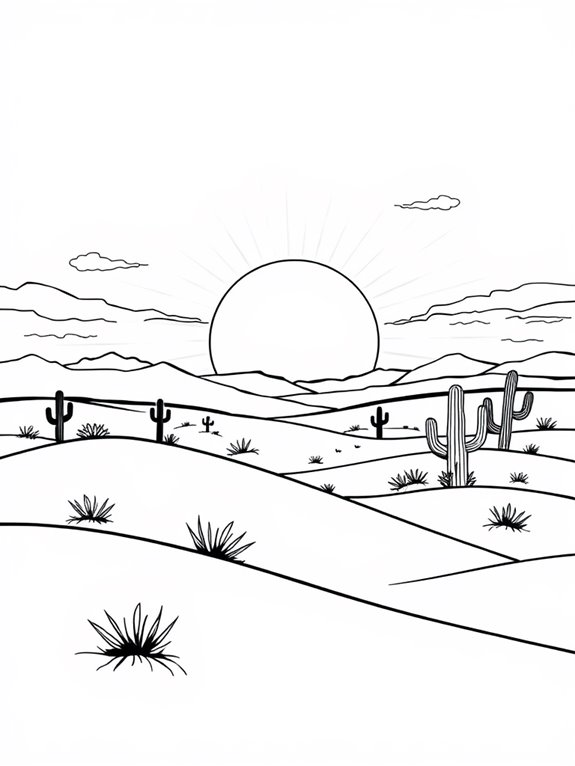 desert sunset coloring page