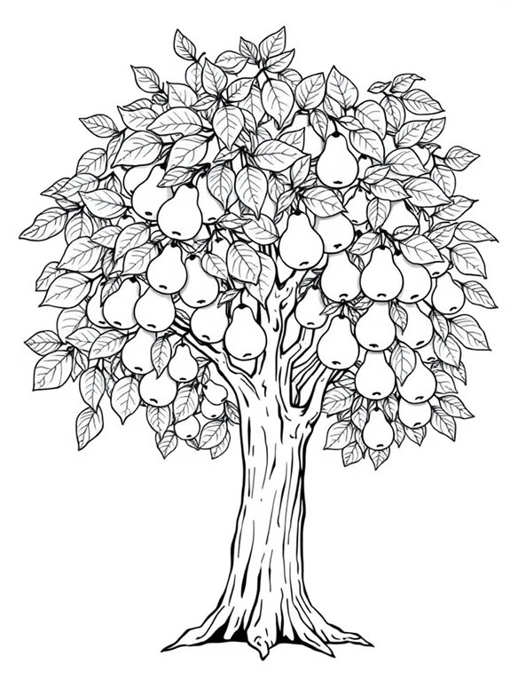 detailed line art pear tree