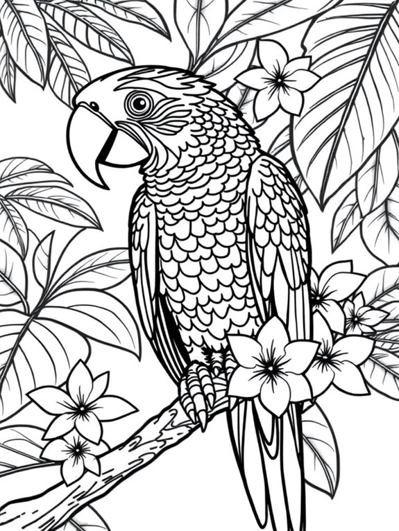 detailed parrot coloring page