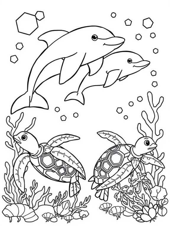 dolphins and turtles coloring page