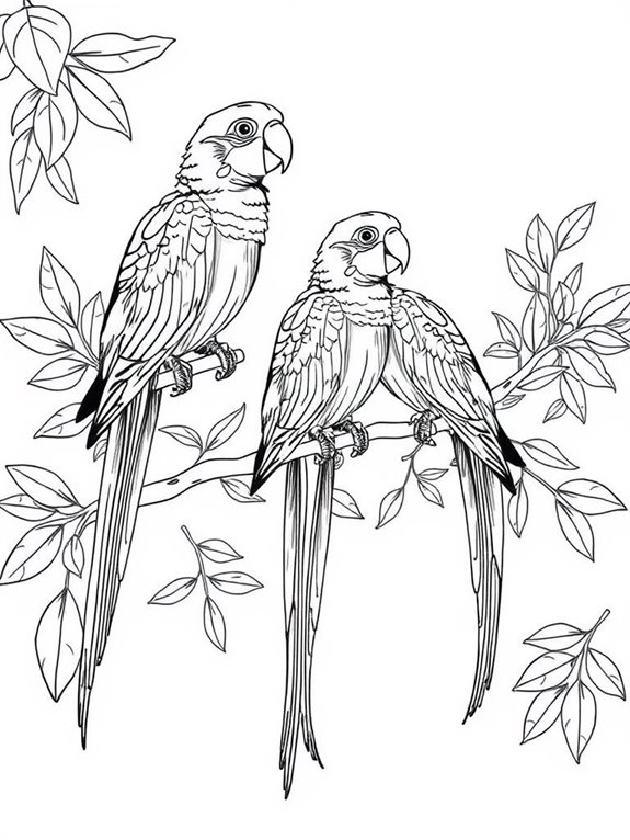 elegant parrots line art