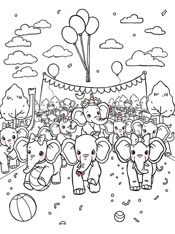 elephants in colorful parade