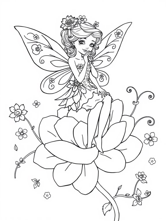 fairy on flower coloring page