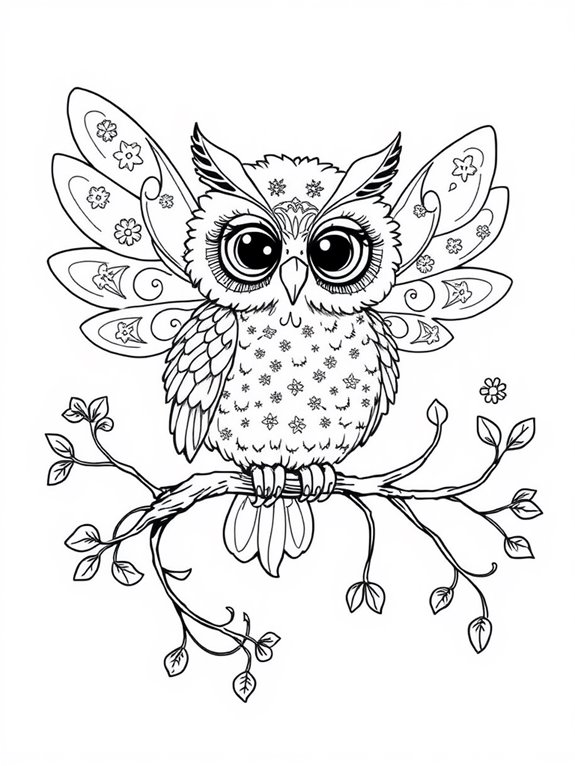 fairy owl branch coloring page