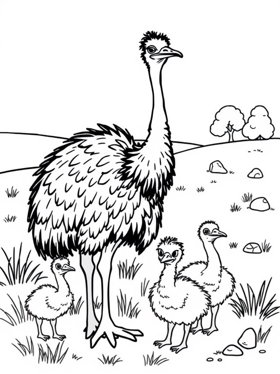 family of emus coloring page