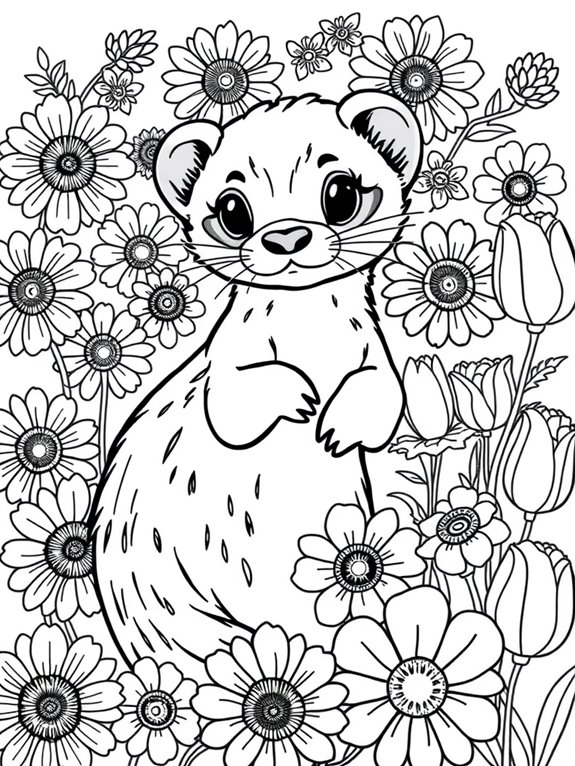 ferret surrounded by flowers