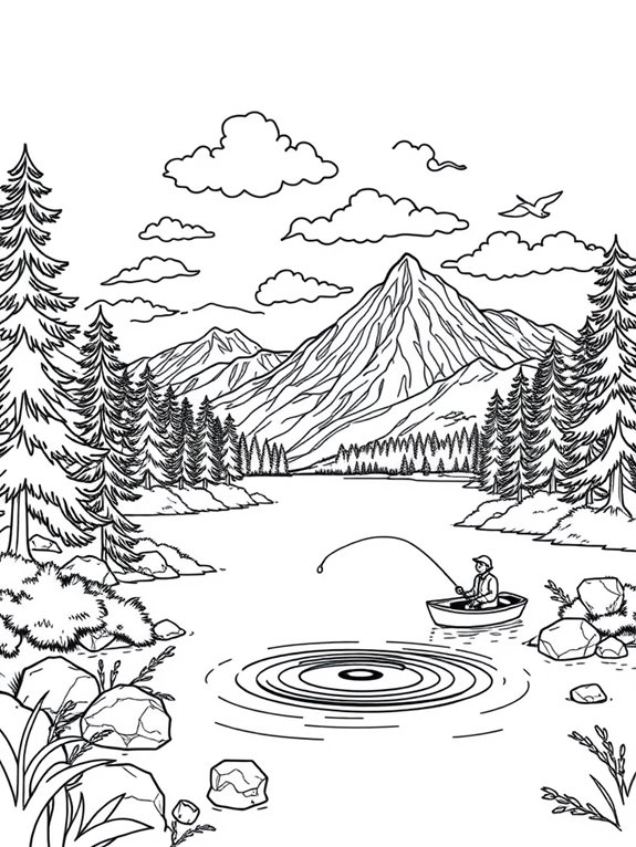 fishing by mountain lake