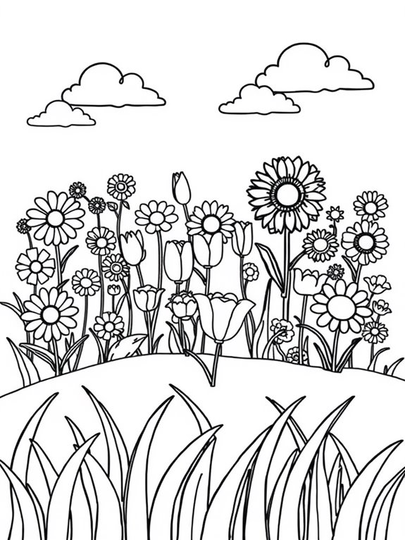 flower field coloring page