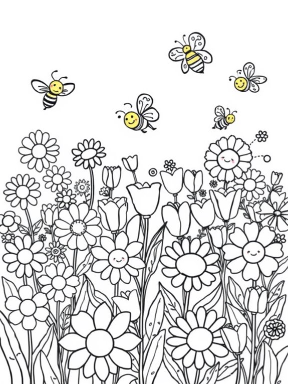 flower field with bees