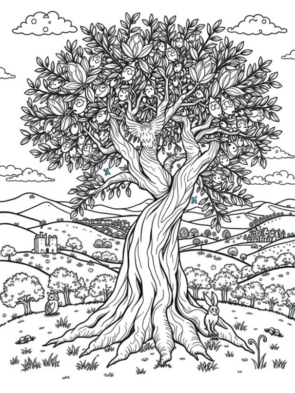 folklore themed olive tree illustration