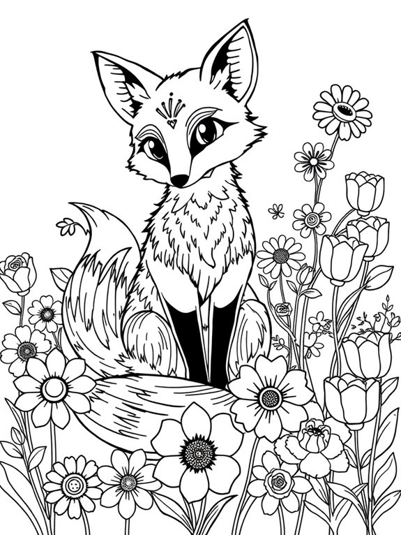 fox in flower garden