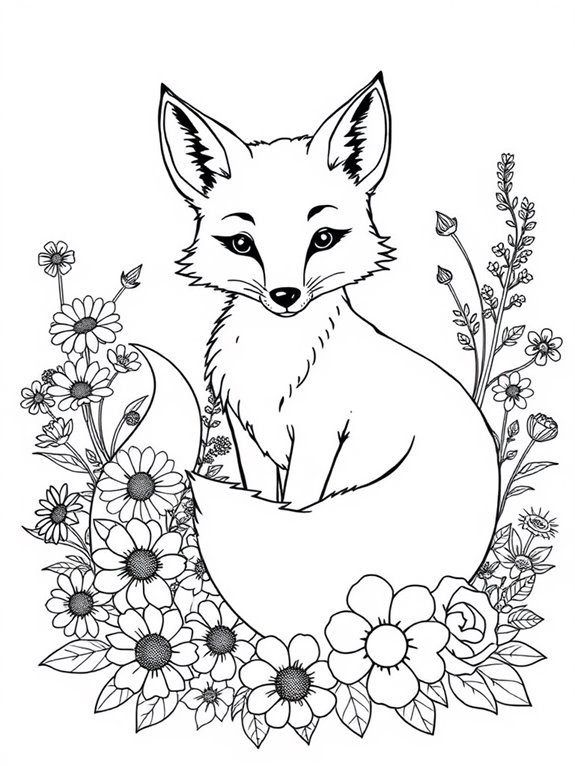 fox surrounded by flowers